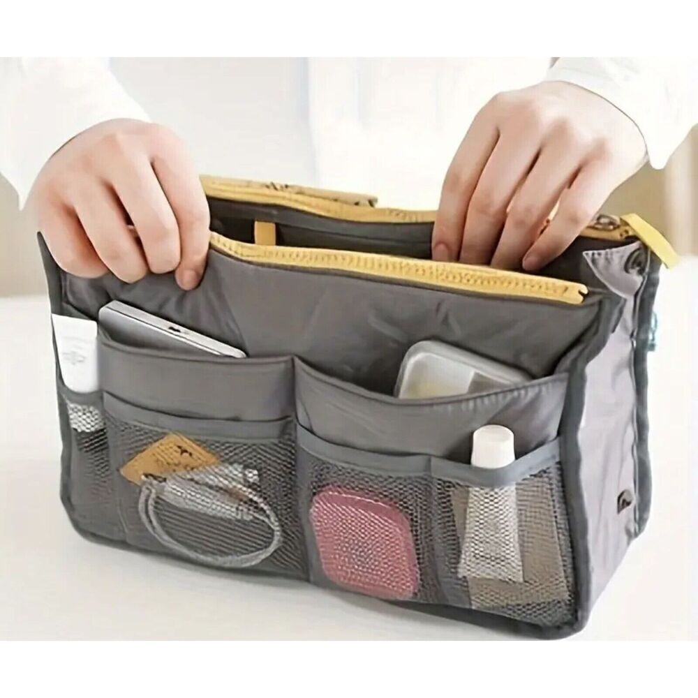 Organizer Insert Bag Folding Storage Bags Travel Insert Purse Gray Yellow NEW